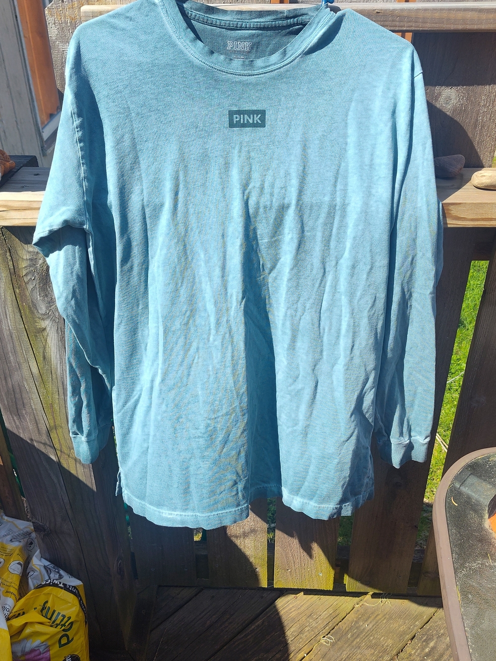 PINK Victoria's Secret Light Blue Long-Sleeve Crewneck Tee